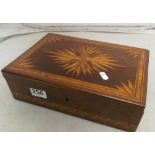 A treen box inlaid star design with a lidded tray inside