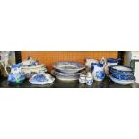 A Copeland Spode blue and white jug, Royal Doulton Norfolk pattern dinner ware and other blue and