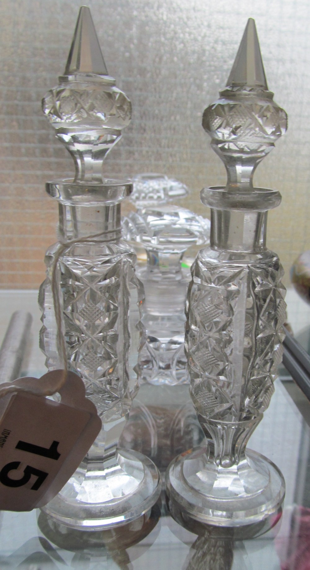 A pair tall glass scent bottles and pair squat scent bottles - Image 2 of 3