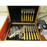 A part cased fish set, silver handled knives etc
