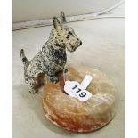 A 1930's alabaster ashtray with cold-painted scotty dog