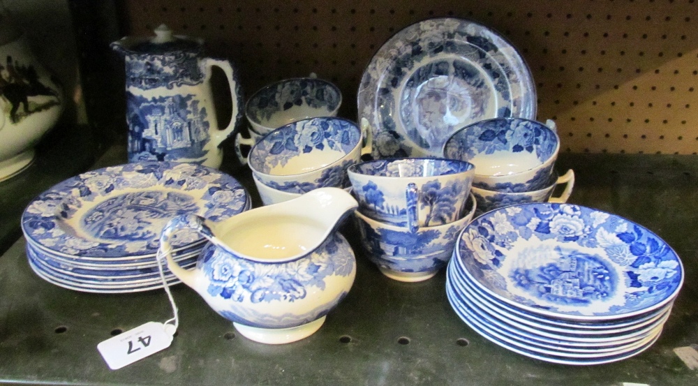 A Woods ware blue and white tea service eight cups, saucers, plates and a milk jug and a George