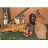 An ebony head and various treen