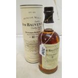 A bottle of The Balvenie Founders Reserve malt scotch whisky aged 10 years in tin