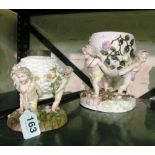 A 19th Century porcelain group of cherubs in goat chariot (a/f) and other cherub porcelain (s/a/f)