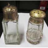 A set of silver postal scales, silver top sifter and silver plated top jar