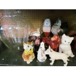 A glass vase and a mixed group of animal ornaments and china