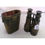 A pair of early 20th Century leather covered binoculars signed M Phillips Esq 'RWYC' Plymouth Heath