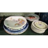 A French floral shaped edge dish and various ribbon plates