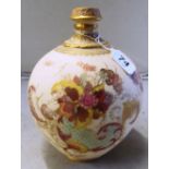 A late Victorian Royal Crown Derby spherical vase cream ground with floral design and gilt detail