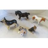 A Royal Doulton dog and four animals