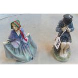 A Royal Doulton figure Sweet Anne HN1318 (restored) and a Royal Copenhagen boy mending ropes (a/f)