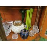 A pair of green spill vases and other glass