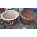 Two brown garden pots