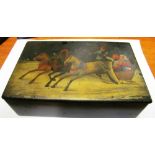 A Russian lacquer box with scene of three horses pulling chariot