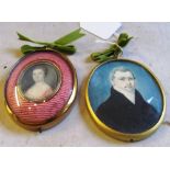 A 19th Century miniature of a lady in oval frame and another of a gentleman