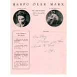 MARX HARPO: (1888-1964) American Film Comedian, one of the Marx Brothers. A brief A.L.S.