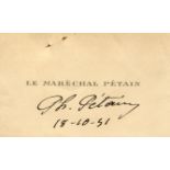 PETAIN PHILIPPE: (1856-1951) French General of World War I. Signed printed visiting card, `Ph.