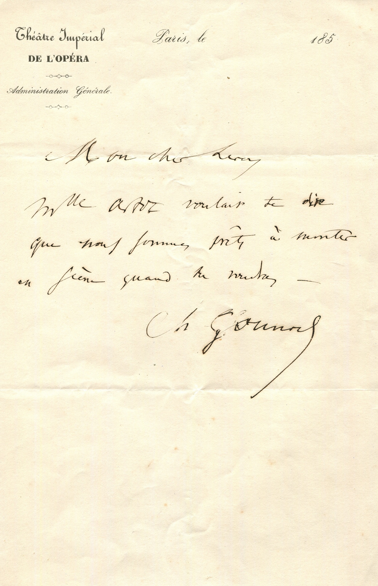 GOUNOD CHARLES: (1818-1893) French Composer. A.L.S., Ch. Gounod, one page, 8vo, Paris, n.d.