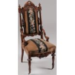 VICTORIAN CARVED WALNUT SIDE CHAIR