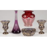 5 PIECES BOHEMIAN ART GLASS