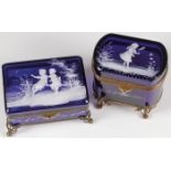 TWO MARY GREGORY COBALT BOXES, C. 1880