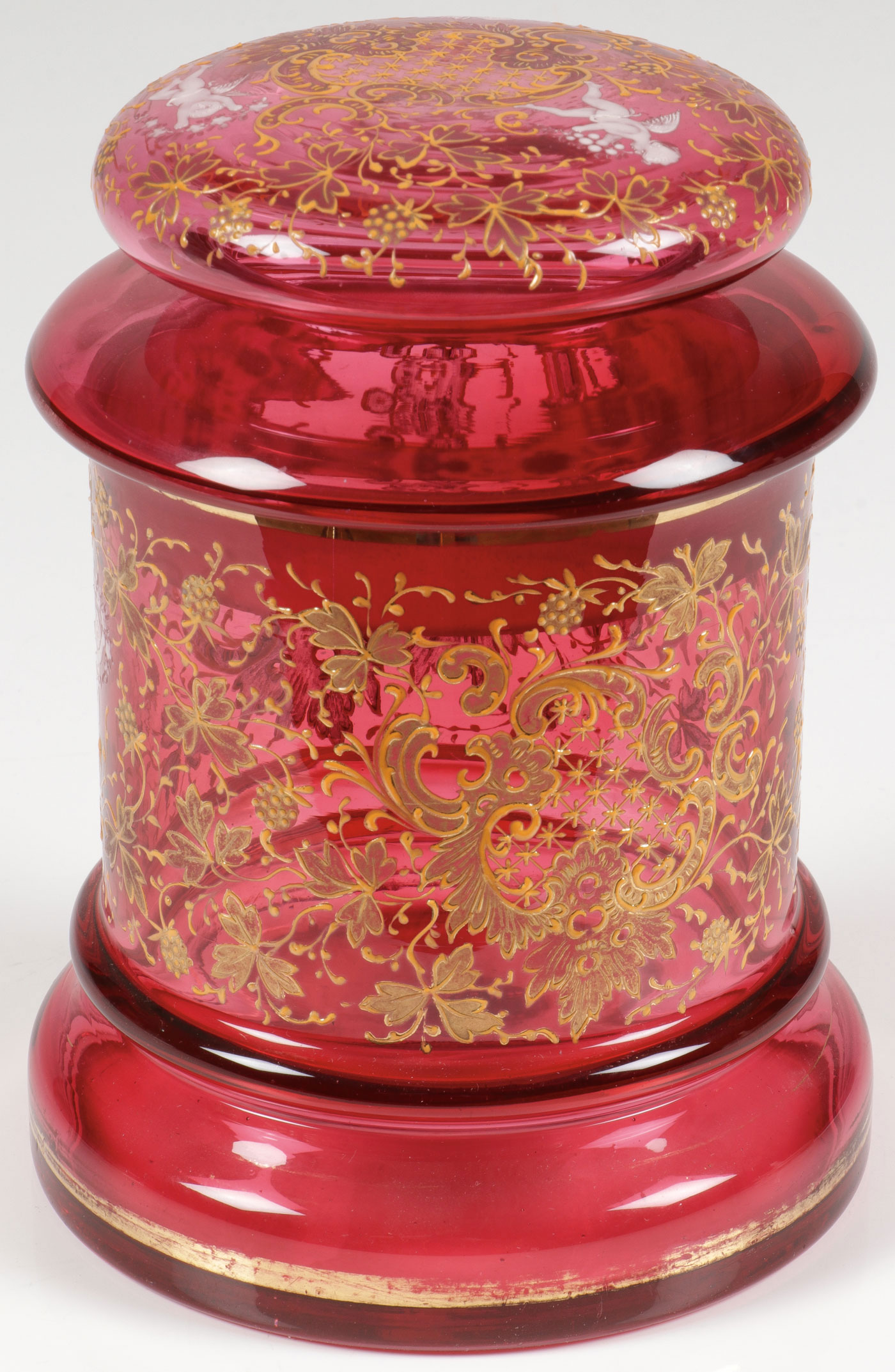 RARE CRANBERRY GLASS TOBACCO JAR, C. 1900 - Image 2 of 3