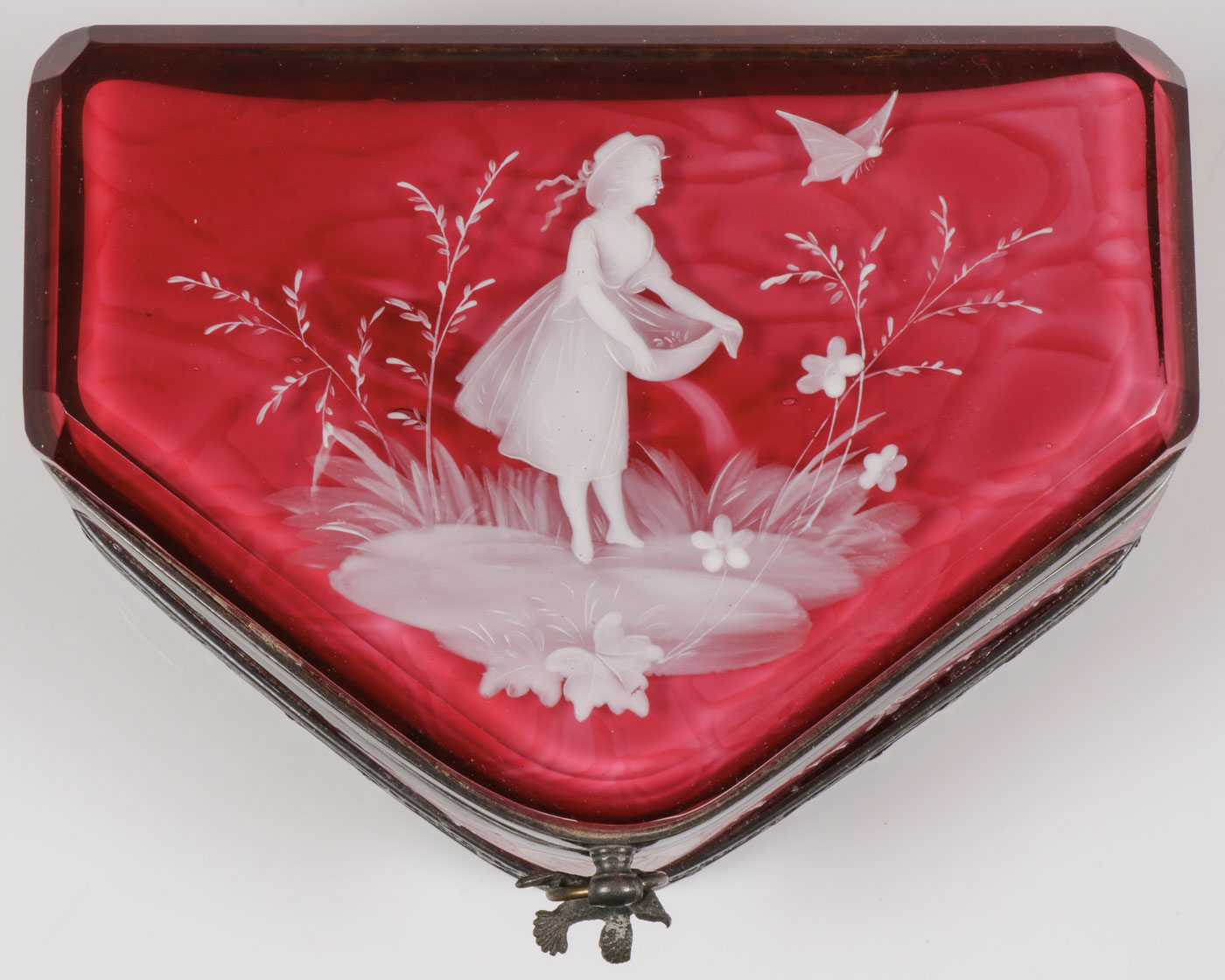 A CASED GLASS ENAMELED BOX, CIRCA 1885