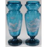 LARGE PAIR MARY GREGORY HUNT VASES