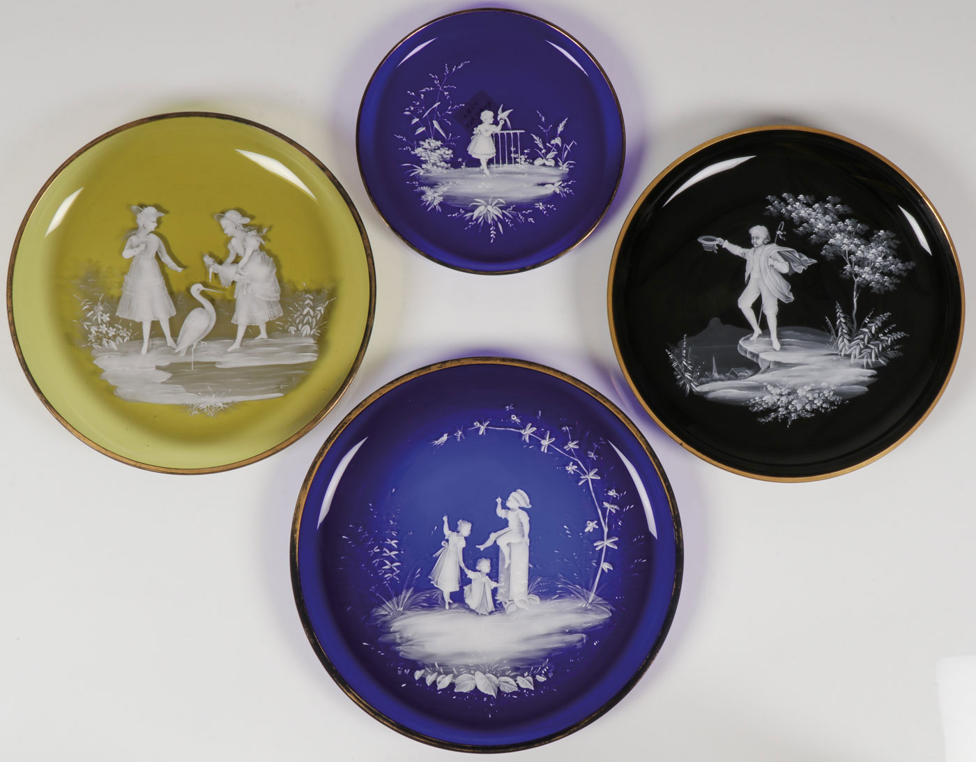 FOUR RARE MARY GREGORY CHARGERS, C. 1890