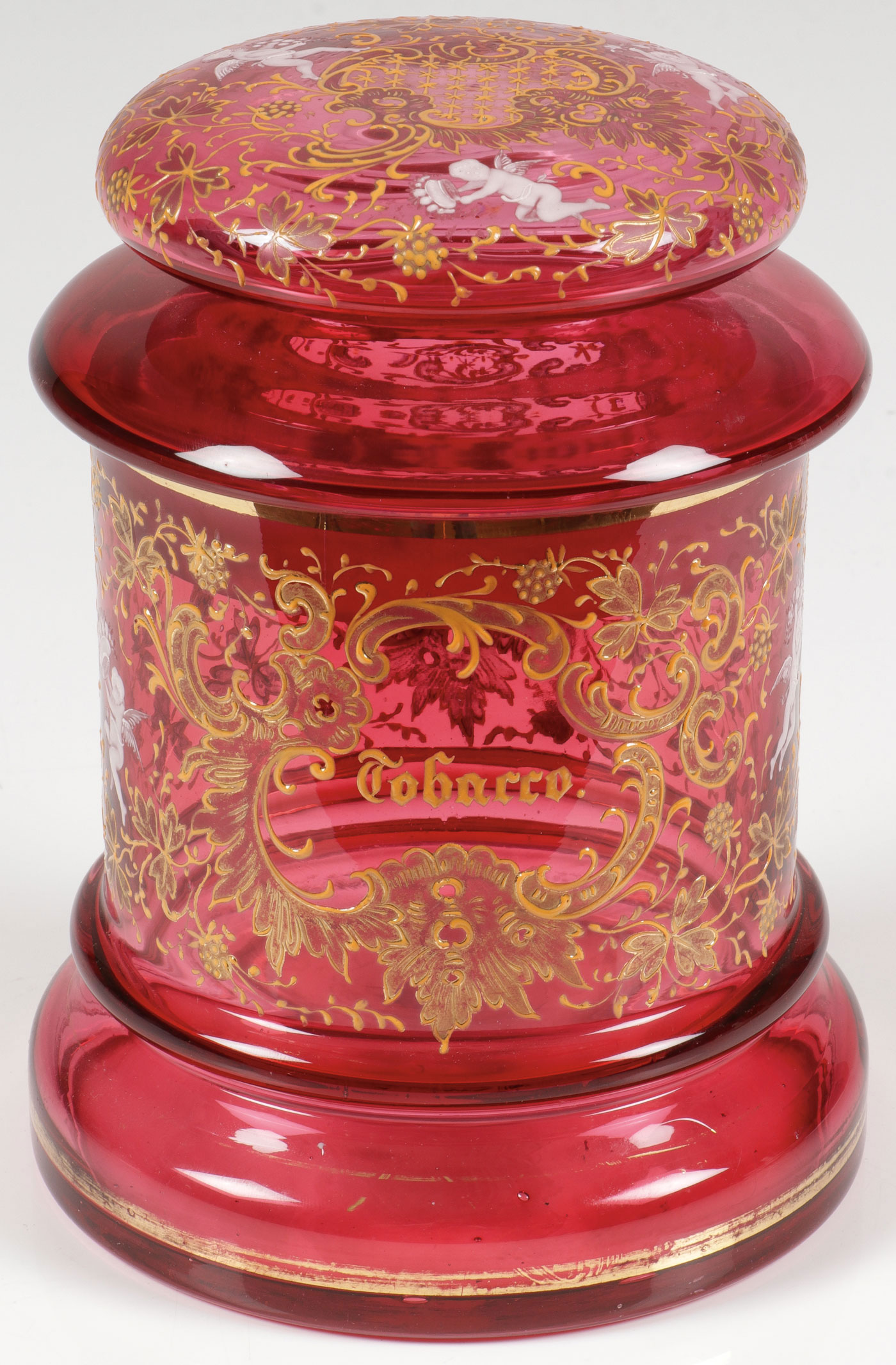 RARE CRANBERRY GLASS TOBACCO JAR, C. 1900