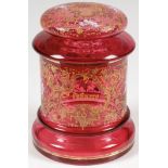 RARE CRANBERRY GLASS TOBACCO JAR, C. 1900