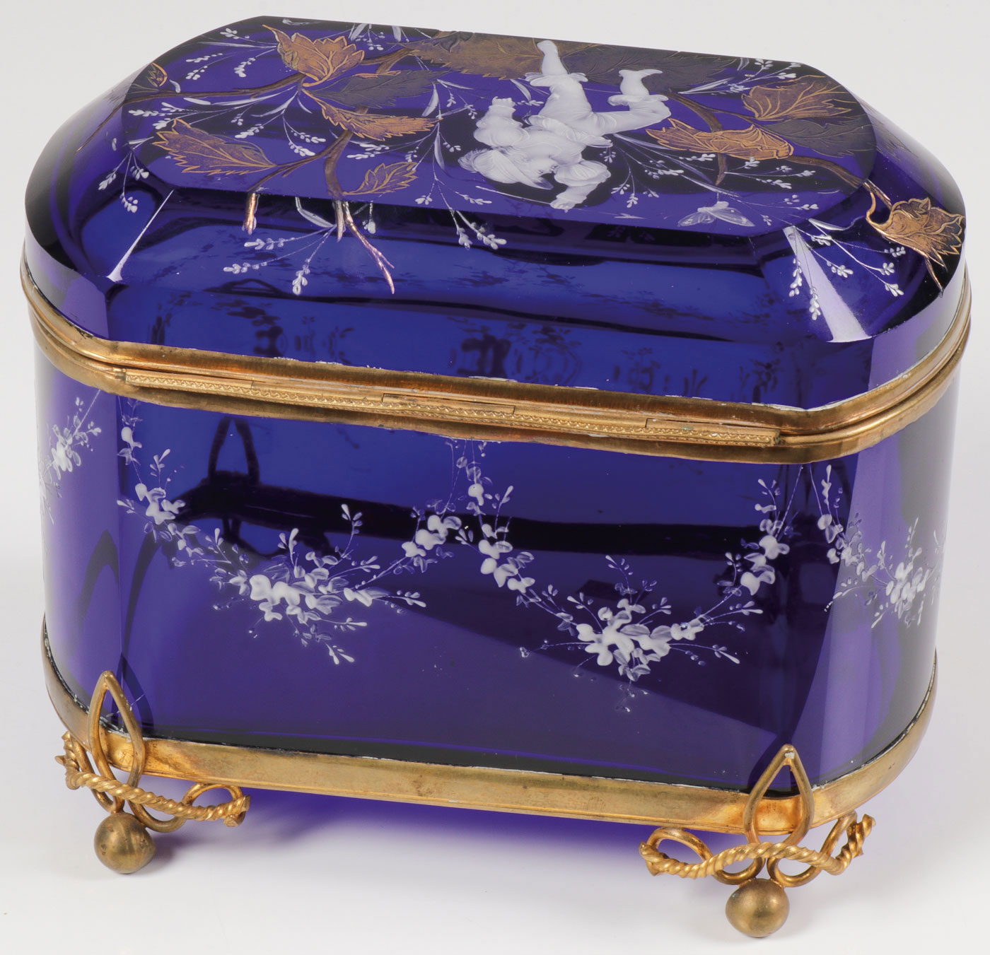 OUTSTANDING COBALT GLASS DECORATED BOX, C. 1890 - Image 3 of 3