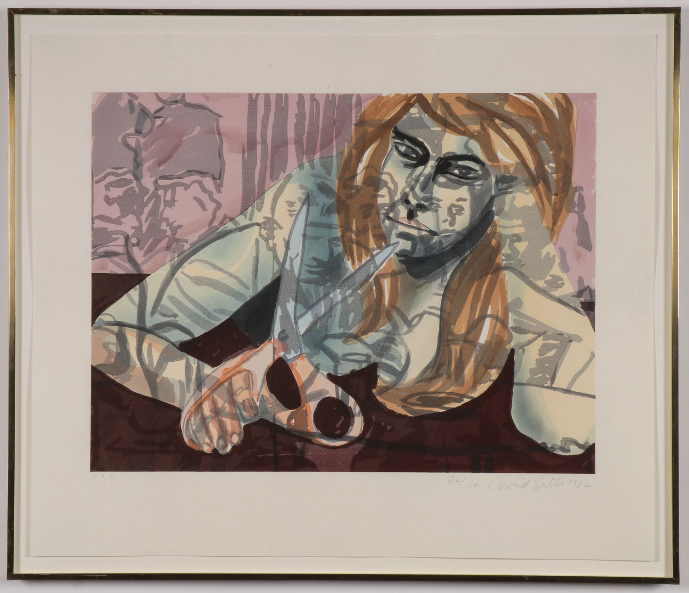 DAVID SALLE SIGNED WOODCUT - Image 2 of 4