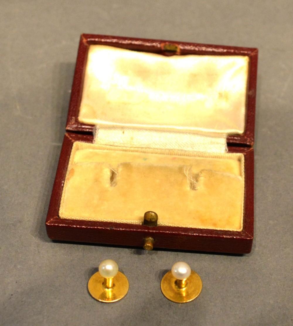 A Pair of 18 Carat Gold Pearl Set Dress Studs within fitted lined box