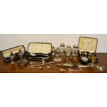 A Set of Six Birmingham Silver Cased Teaspoons, together with a collection of other silver and