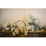 Judith Levin, Still Life Vases of Flowers Upon a Table, oil on canvas, signed, 49 x 75cm