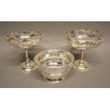 A Pair of Birmingham Silver Pedestal Bonbon Dishes of pierced form, together with a Birmingham