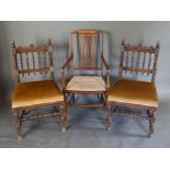 A Pair of Victorian Side Chairs, together with an Edwardian mahogany inlaid armchair