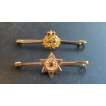 A 15 Carat Gold Naval Bar Brooch, together with another similar yellow metal bar brooch set with