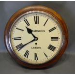 A 19th Century Mahogany Circular Wall Clock, the dial inscribed Marsden, Leeds, and with single