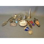 A Silver Gilt Masonic Jewel, together with a collection of other items to include a silver spill