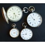 A Silver Cased Full Hunter Pocket Watch by Waltham, together with two other similar silver pocket