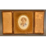 An Edwardian Oval Portrait Miniature within leather case