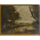 A 19th Century Oil on Board depicting figure in a row boat on a river, 24 x 30cm, together with an