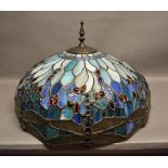 A Tiffany Style Large Lightshade decorated with dragonflies and coloured glass, 54cm diameter