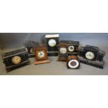 Three Victorian Black Slate Mantel Clocks, together with five early 20th century mantel clocks