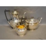 A Sheffield Silver Three Piece Presentation Tea Service retailed by James Dixon & Sons comprising