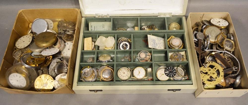 A Large Collection of Pocket Watch and Wristwatch Parts to include faces, movements and cases
