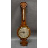 A Victorian Mahogany Wheel Barometer Thermometer with silvered dial